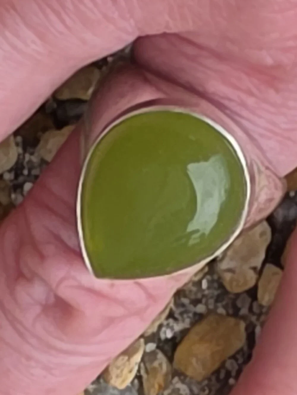 Olive Green Chalcedony Gemstone Ring In 925 Sterling Silver (9.5)